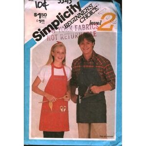 Vintage Simplicity 5343 Sewing Pattern Unisex Apron‎ Misses Men One Size cut